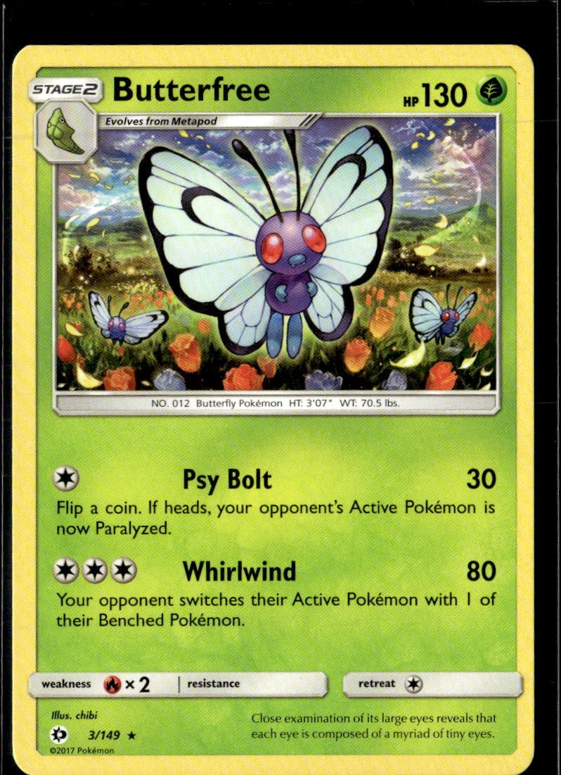 Pokemon Butterfree 3/149 Sun Moon Base Set Non Holo Rare 5 Card Lot