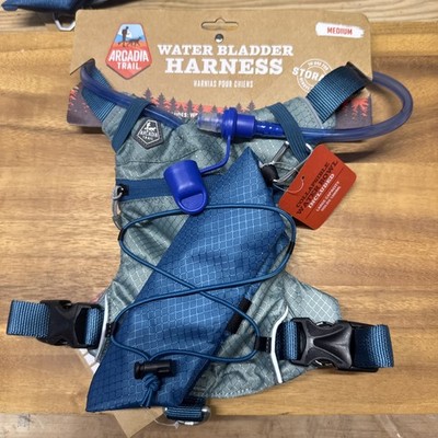 Arcadia Trail Water Bladder Dog Harness Blue Medium With Collapsible Bowl