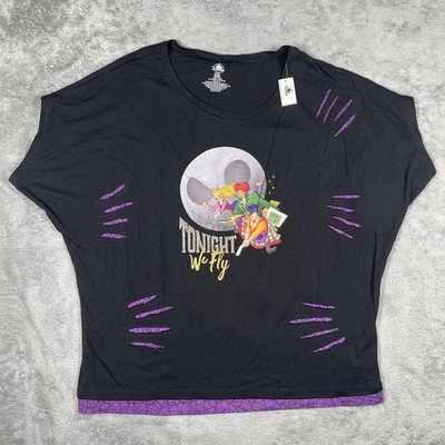Disney Hocus Pocus Shirt Womens 2XL Black Tonight We Fly Slashed Halloween Tee