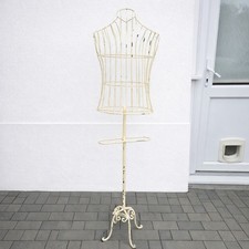 Vintage French Dress Makers Mannequin - White Wire on Metal Stand