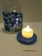 Decorative Blue Candle Holder/Mason Jar with Tea Candle