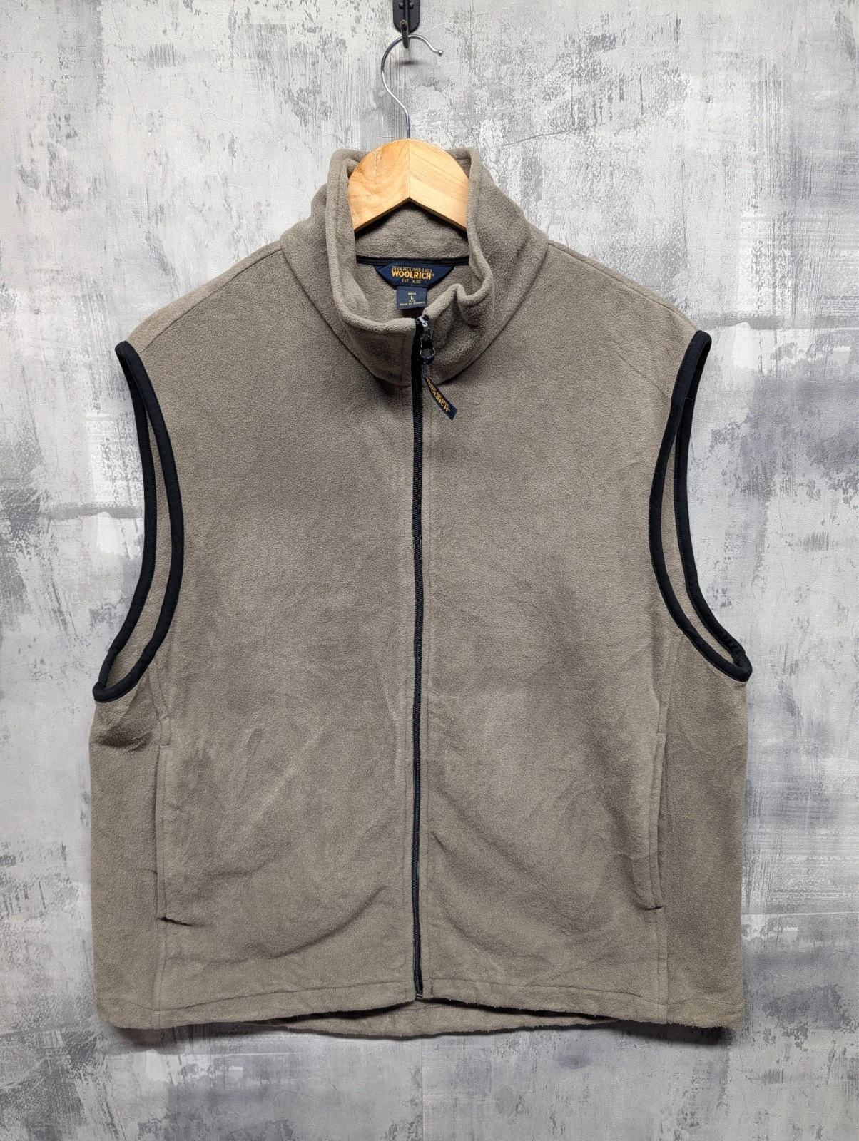 Woolrich Fleece Gilet Vest Ash Beige L Full Zip Outdoor Hiking Sleeveless (221)