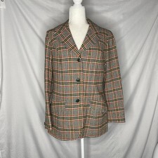 YOUNG Pendleton 70s Vintage Womens Jacket Blazer Size 13/14 Orange Green Plaid