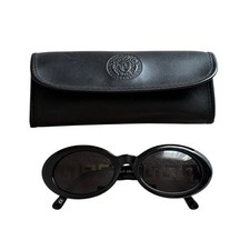 GIANNI VERSACE Metal Greca Logo Oval Glasses Sunglasses With Case Black