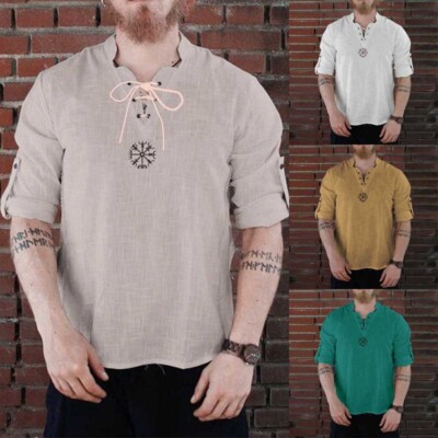 Men Loose Medieval Gothic Renaissance Shirt Lace Up Pirate