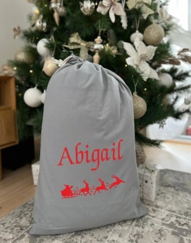 Personalised Christmas Sack Santa Sleigh Large XL Cotton Drawstring Xmas 4 Sizes - Picture 2 of 6