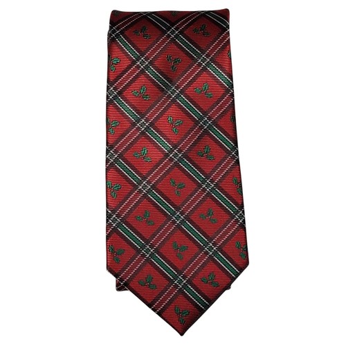 Corbata a cuadros George Christmas Muérdago para hombre 58" roja verde vacaciones NUEVO - Imagen 2 de 12
