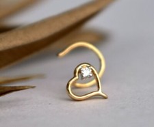 Heart Nose Stud Natural Diamond 14k Gold nose Ear Piercing Birthday Gift NosePin