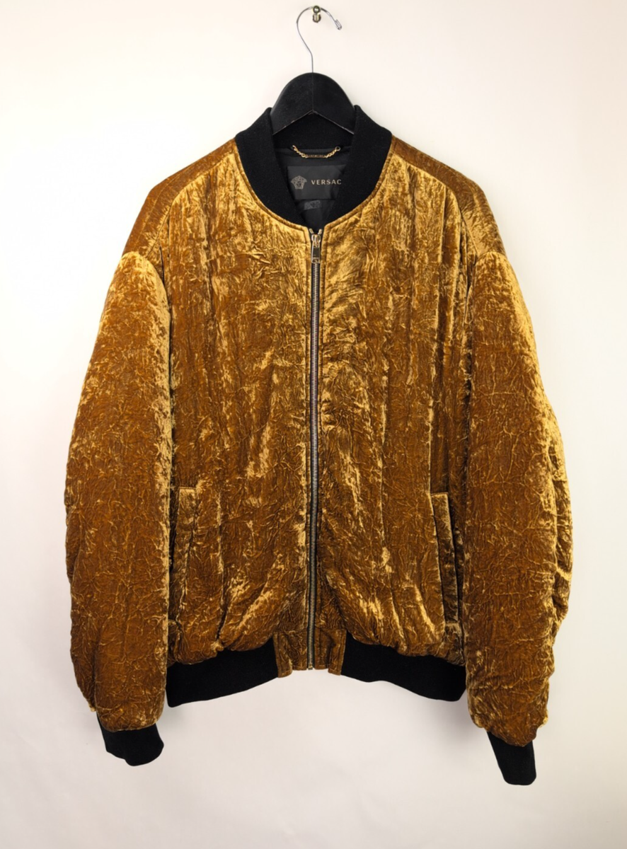 RARE 2018 VERSACE Men's Sz XL US46 IT56 Gold Velvet Crushed Silk