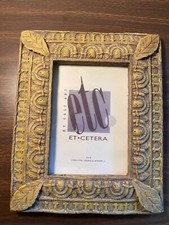 Etc. Picture Frame 4 x 6 Distressed Gold  Brown 3D Design w Leafs, Crosses..