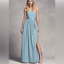 White By Vera Wang Mist Strapless Bridesmaid Pocket Dress Size 8 *READ*
