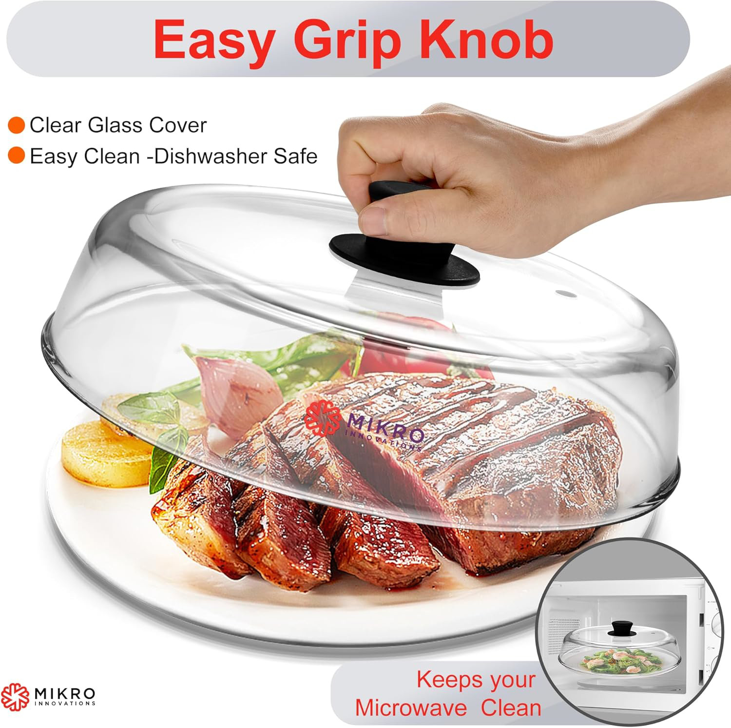 Microwave Glass Plate Cover 10.5in - BPA Free Borosilicate Splatter Guard