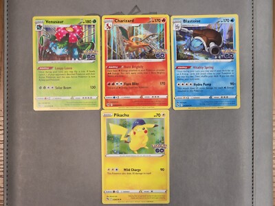 Pokémon GO TCG Charizard, Pikachu Venusaur, & Blastoise Holo Pokemon Cards 