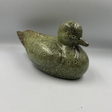 Vintage Ceramic Green Speckled Glazed Figurine Duck
