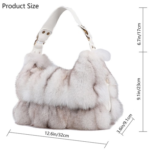 Women's Winter Genuine Fox Fur Shoulder Bag Handbag PU Leather Top Handle Bags - Picture 21 of 41