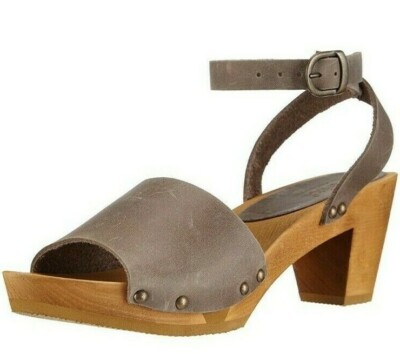 Sanita Yara Square Flex Sandalen Clogs Holz Sandaletten Echtleder grau NEU 41