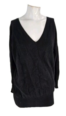 Barrow Grove Women's Sweater Small Black V Neck Oversized Pure Cashmere 