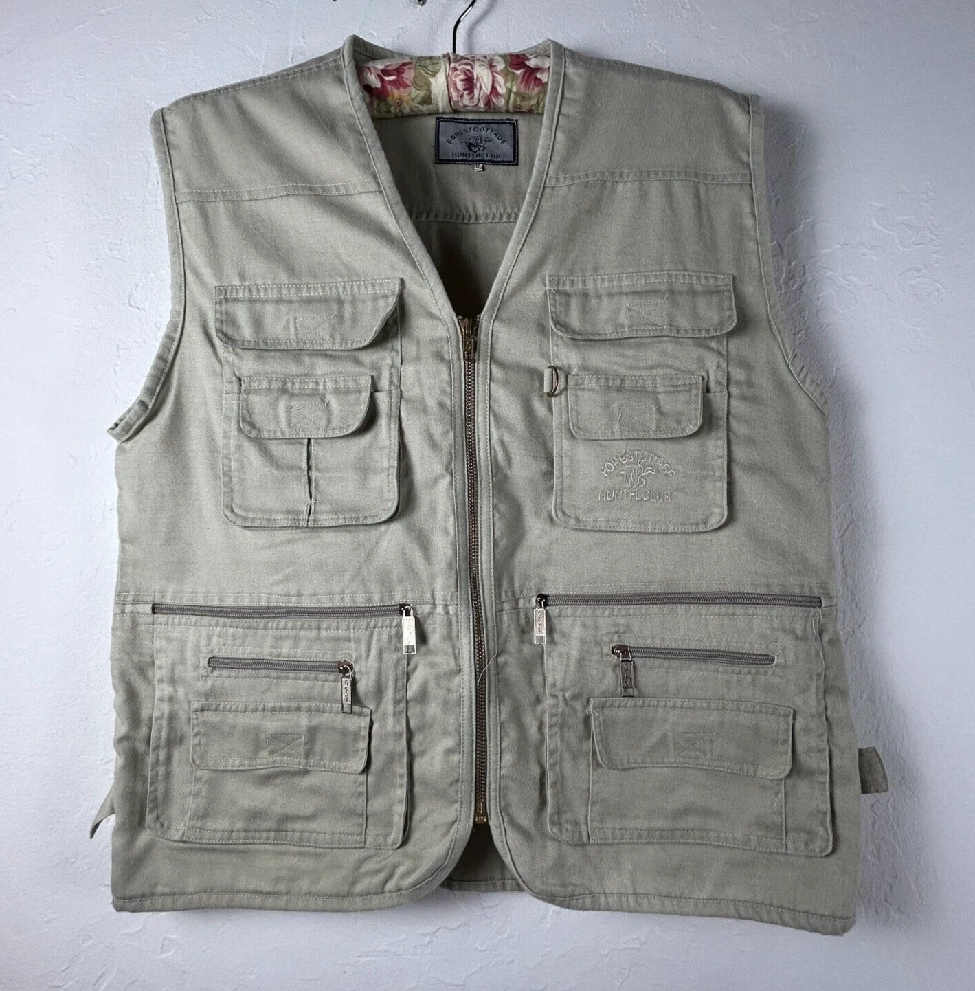 Forest Cottage Hunter Club Mens Utility Vest XL Beige Outdoor Pockets Packable