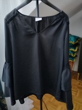 Damen Bluse, S, Schwarz mit Volants-Ärmel & Rüschen, v. Vila, Satin-Optik
