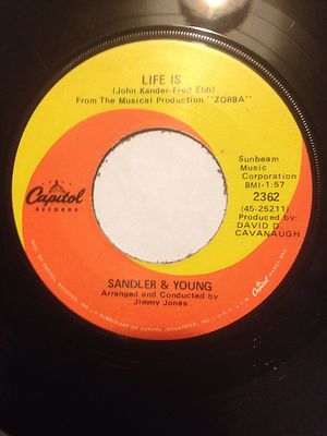 1968 SANDLER AND YOUNG 7'' 45 LIFE IS / SOMETHING IS HAPPENING - CANADA ISSUE