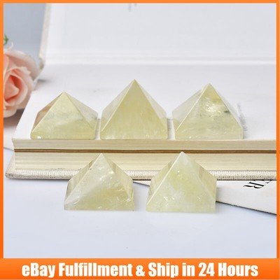 5pcs Natural Yellow Citrine Quartz Crystal Pyramid Chakra Healing Stone Tower US