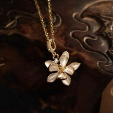 S925 Silver Orchid Flower Pendant Necklace Collar Chain Ladies Chinese Jewelry