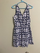 Gap Linen Dress Size 6 Blue White Print Sleeveless V Neck Sundress Pockets Lined