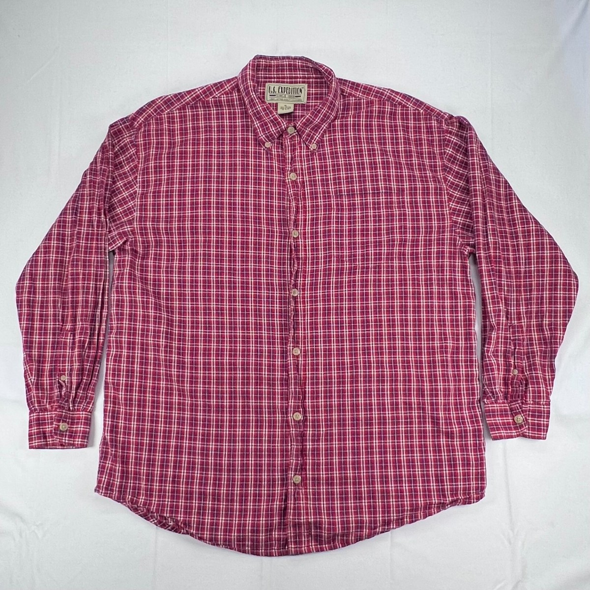 US Expedition Button Down Shirt Mens XL Red & Blue Plaid Long