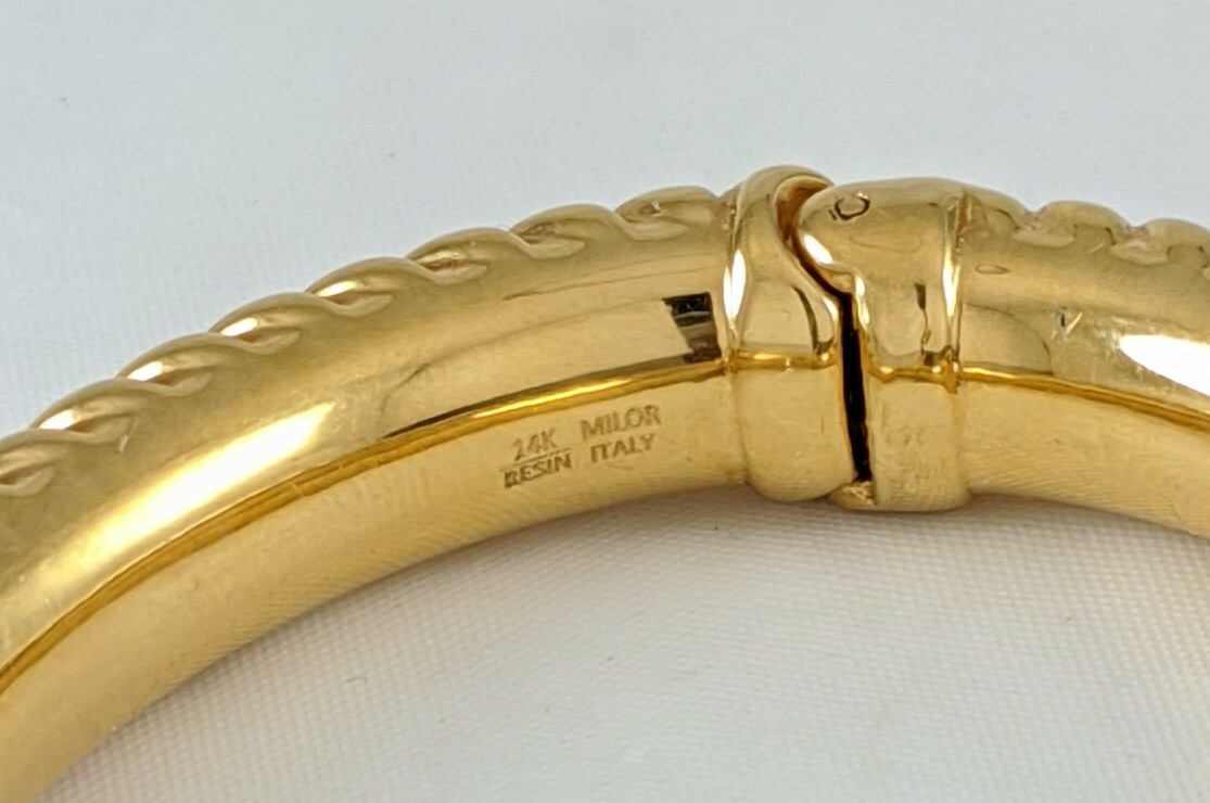 MILOR Italian 14K Yellow Gold Bangle Bracelet Resin Core 10mm Ribbed