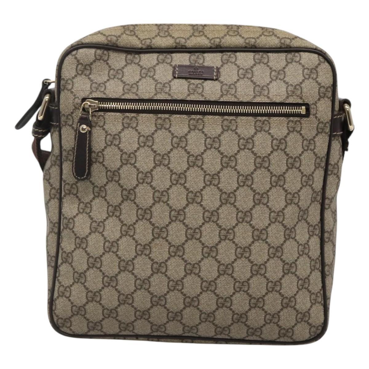 GUCCI GG Supreme Shoulder Bag PVC Leather Beige Gold 201448