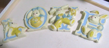 Burwood Bunny D cor Wall Hanging Nursery 4 pc LOVE Bunnies Vintage MCXCII USA