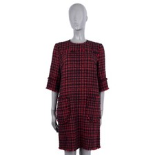 68320 auth DOLCE & GABBANA red & black cotton 2020 SHORT A-LINE TWEED Dress 44 L