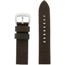 Watch Strap Brown Handmade Soft Genuine Leather Stitching Mens Straight Cut