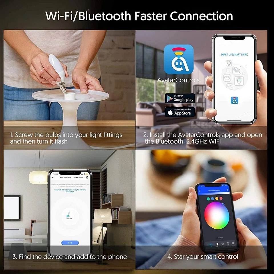 4Pack E12 Smart Bulb 5W LED Candle Light Dimmable Timer/Music Alexa & Google - Image 2 of 4