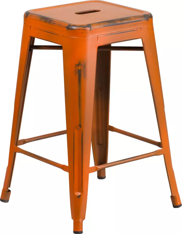 24 Industrial Style Antique Orange Restaurant Metal Stool For