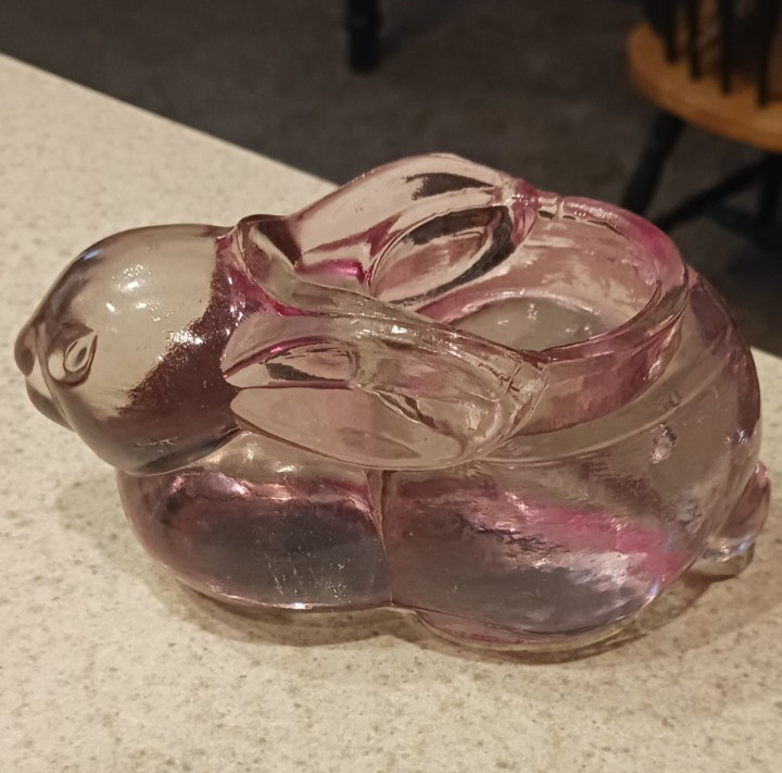 Vintage Light Pink Glass Rabbit Tea Light Holder