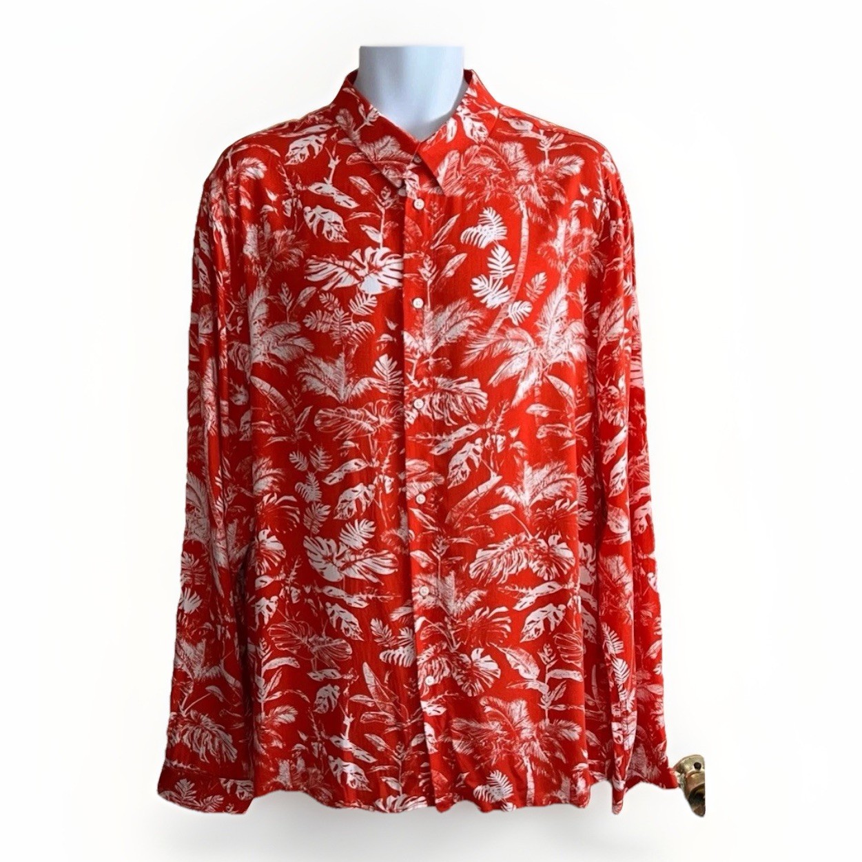 H&M Red and White Tropical Long Sleeve Button-down Shirt Extra Large New
