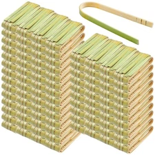 500 Pieces Mini Bamboo Tongs 4 Inches Disposable Tongs Bulk Long Bamboo Toast...