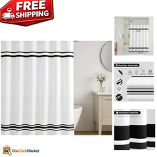 Chic Black and White Striped Bathroom Curtain, Waterproof 72"x72", Easy Setup