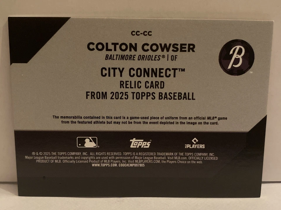2025 Topps Series 1 City Connect Relic #CC-CC Colton Cowser - Image 2 of 2