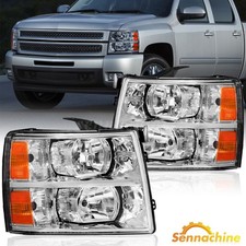 Pair Halogen Headlights For 2007-2013 Chevy Silverado 1500 2500 3500 HD L R Side