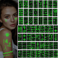 60 Sheets Glow in the Dark Temporary Tattoos, Minimalism Luminous Fake Tattoos S