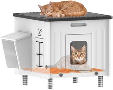 Heated Outdoor Cat House with Escape Door, Insulated Weatherproof Shelter