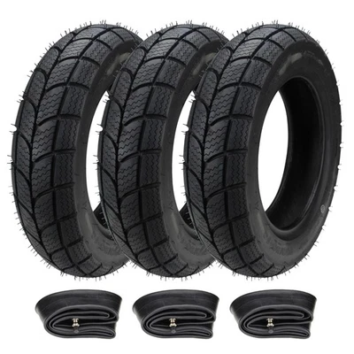 Kit Gomme Invernali 3x Pneumatici + Tubo 100/90-10 Pollici per Vespa Piaggio Ape 50 TM