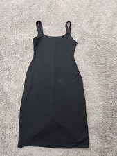Pull&Bear Bodycon Slip Dress Womens M Black Tank Scoop Neck Split Back Midi
