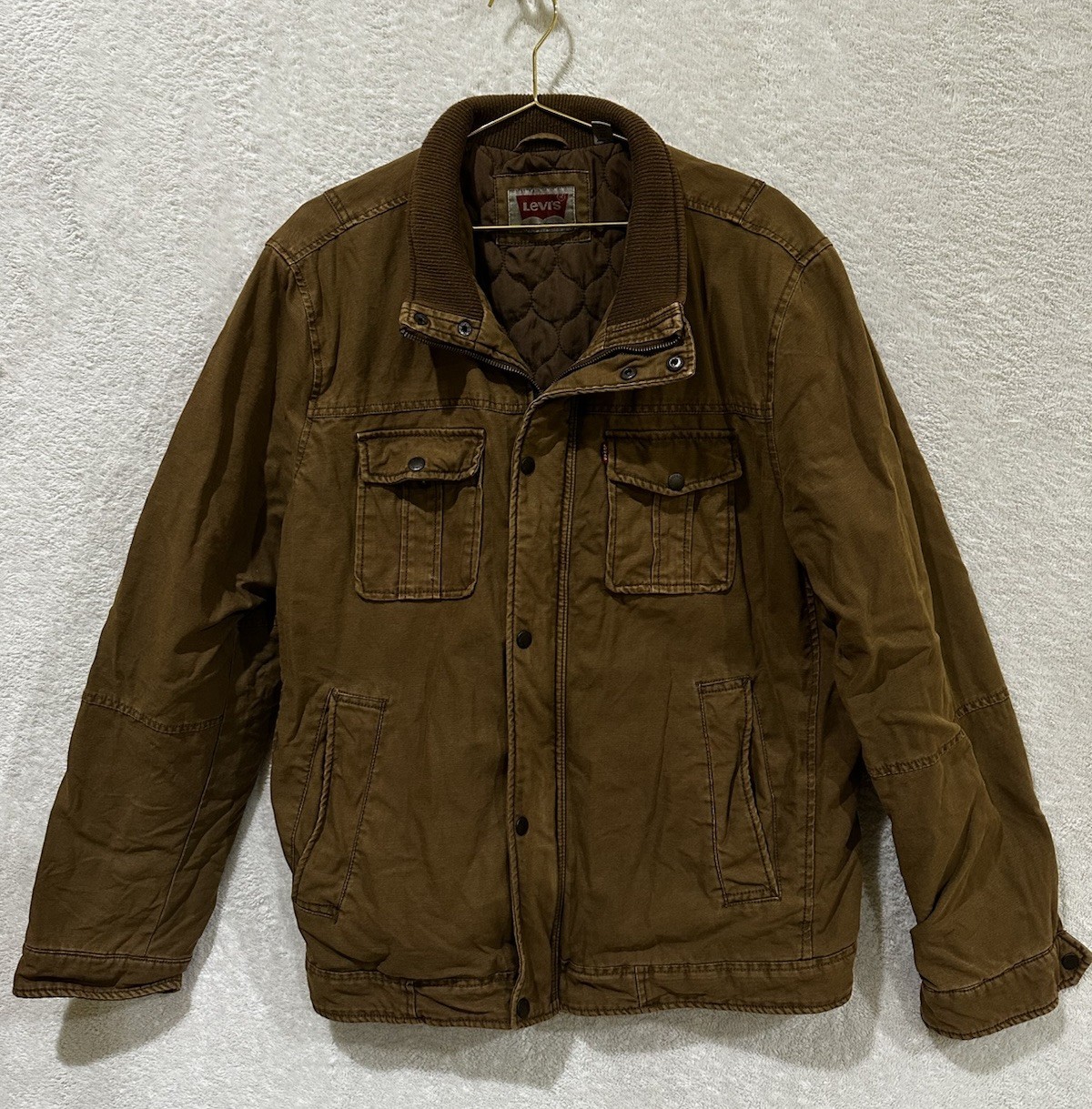 Levi's Trucker Chore Military Jacket Men's XL Brown Insulated Quilted Lining