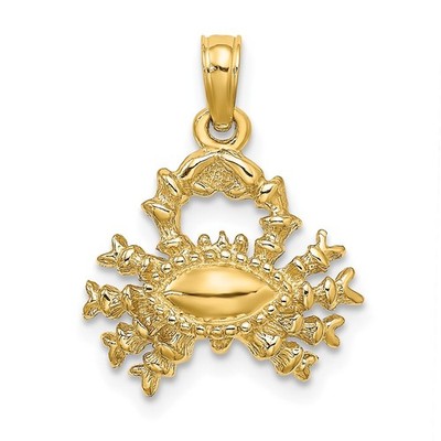 14k Yellow Gold 3-D Cancer Zodiac Charm Necklace Womens