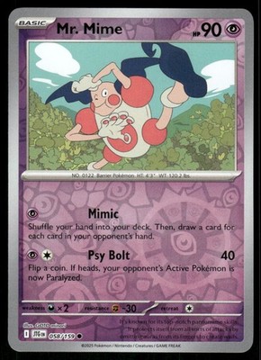 Pokemon Journey Together Mr. Mime 058/159 Common REVERSE HOLO Near Mint
