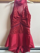 Weissman Red Jazz Tap Dance Costume Sequins And Skirt Shorts Youth Small