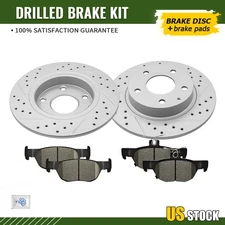 Rear Drilled Brake Disc Rotors & Ceramic Brake Pads Set for Mazda 3 Sport CX-30